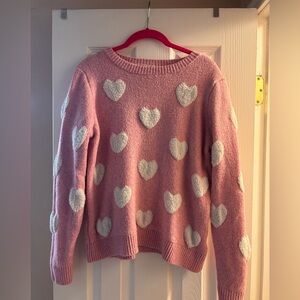 cupcakes & cashmere Pink and White Heart Sweater